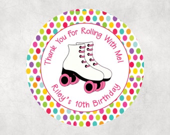 12 Personalized Roller Skating Birthday Party Favor Gift Tag Stickers