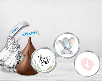 Baby Shower Hershey Kiss Stickers, Hershey Kiss Stickers, Baby Shower Tags, Pink Elephant Baby Theme, Its A Girl Baby,