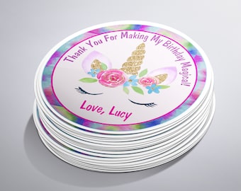 Unicorn Stickers, Unicorn Birthday, Unicorn Labels, Magical Birthday, Unicorn Party Favors, Unicorn Thank You, Unicorn Theme, Decals, #U101