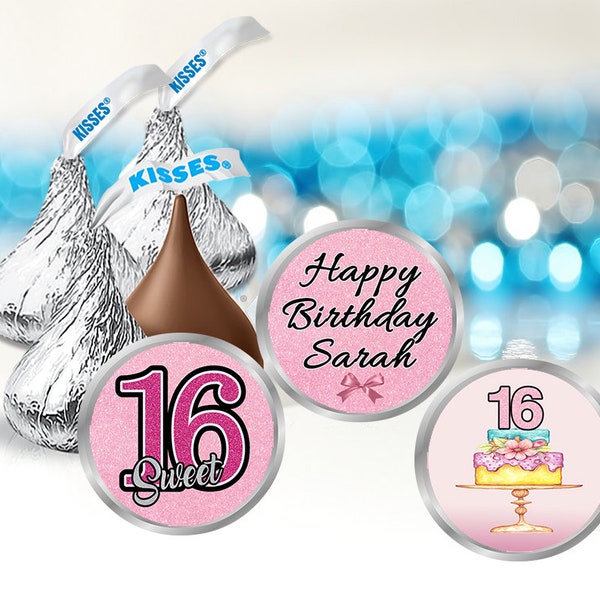 108 Personalized Sweet 16 Birthday Party Hershey Kiss Sticker Favors