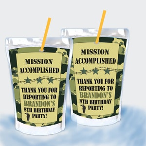 Camo Birthday Party Favors, Capri Sun Labels, Custom Army Camouflage Labels image 1