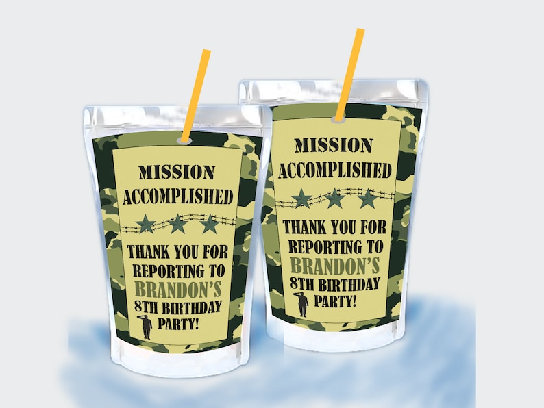 Camo Birthday Party Favors, Capri Sun Labels, Custom Army Camouflage Labels image 1