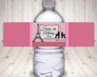 Paris Birthday Party Favors, Water Bottle Label, Paris Theme Party, Paris Printable, Paris Party Ideas, Paris Label