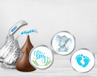 Baby Shower Hershey Kiss Stickers, Hershey Kiss Stickers, Baby Shower Tags, Blue Elephant Baby Theme, Its A Boy Baby,