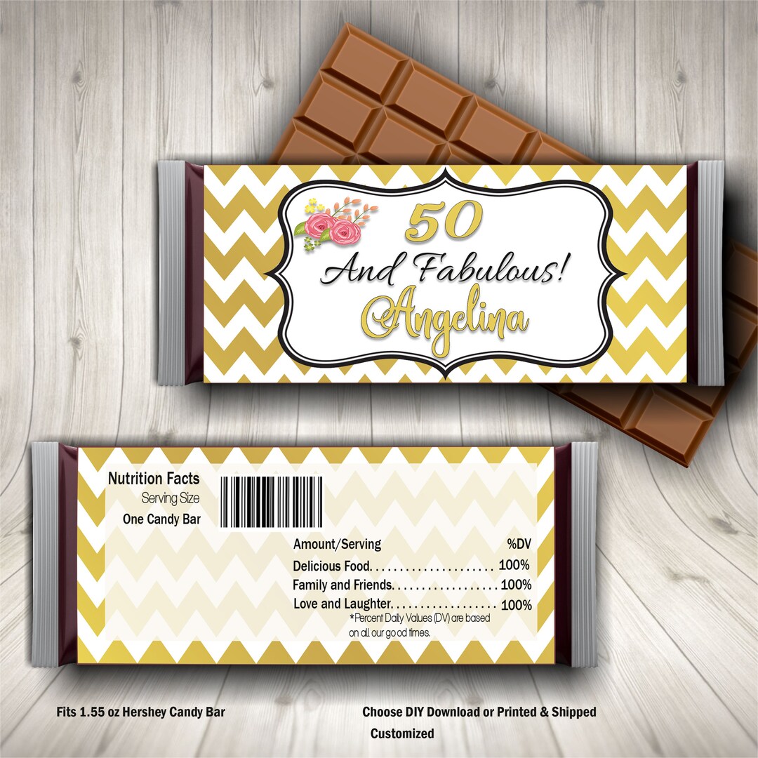 50 and Fabulous Candy Bar Wrapper, Fifty &amp; Fabulous, 50th Birthday ...