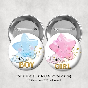 Gender Reveal Baby Shower, Twinkle Twinkle Little Star, Team Boy Girl  Buttons Pin Back Magnet,   Blue Pink Moon Star Cloud