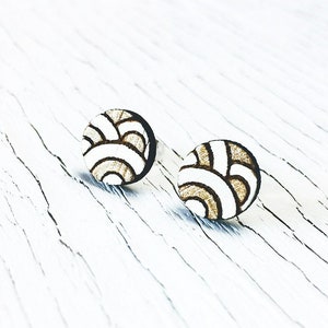 Zen Stud Earrings, Yoga Lover Gift, Laser Cut Wood Studs, Bamboo Earrings, Turquoise Earrings, Nickel Free Hypoallergenic, Gift for Her