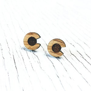 Colorado Stud Earrings, Laser Cut Wood Studs, Eco-Friendly Bamboo Earrings, Colorado C Earrings, Colorado Flag, Nickel Free, Colorado Gift image 1