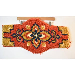 Handmade Vintage 1980s Small Orange Boho Rug - Unique Shape