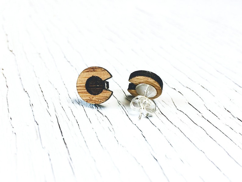 Colorado Stud Earrings, Laser Cut Wood Studs, Eco-Friendly Bamboo Earrings, Colorado C Earrings, Colorado Flag, Nickel Free, Colorado Gift image 3