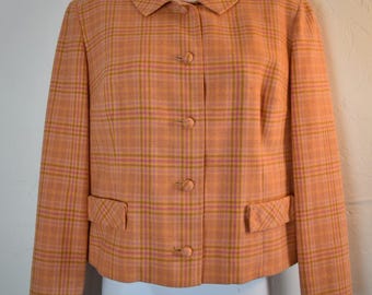 Vintage 1960s / 70s Pendleton Orange Plaid Wool Blazer Jacket - Size 16
