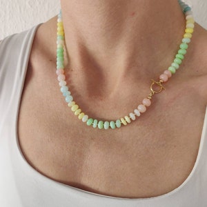 Rainbow natural opal necklace, multicolor pastel opal necklace. Beaded necklace with gold filled clasp