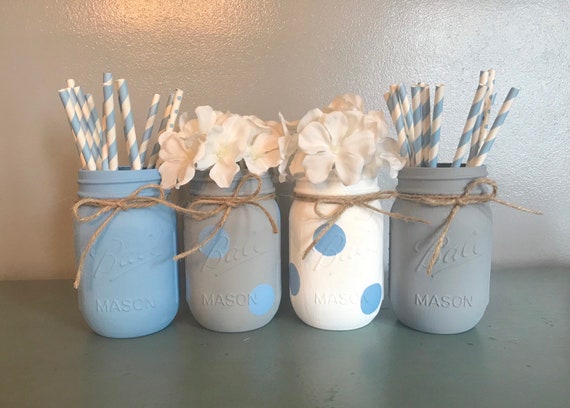 Blue and gray baby shower on sale decorations