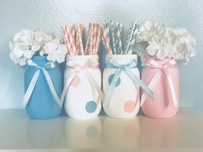 Gender Reveal Mason Jars Set of 4 Gender Reveal Party Decor Etsy