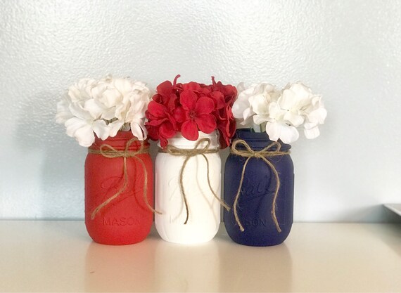 Red White and Blue Mason Jars 4th of July Party Decor | Etsy