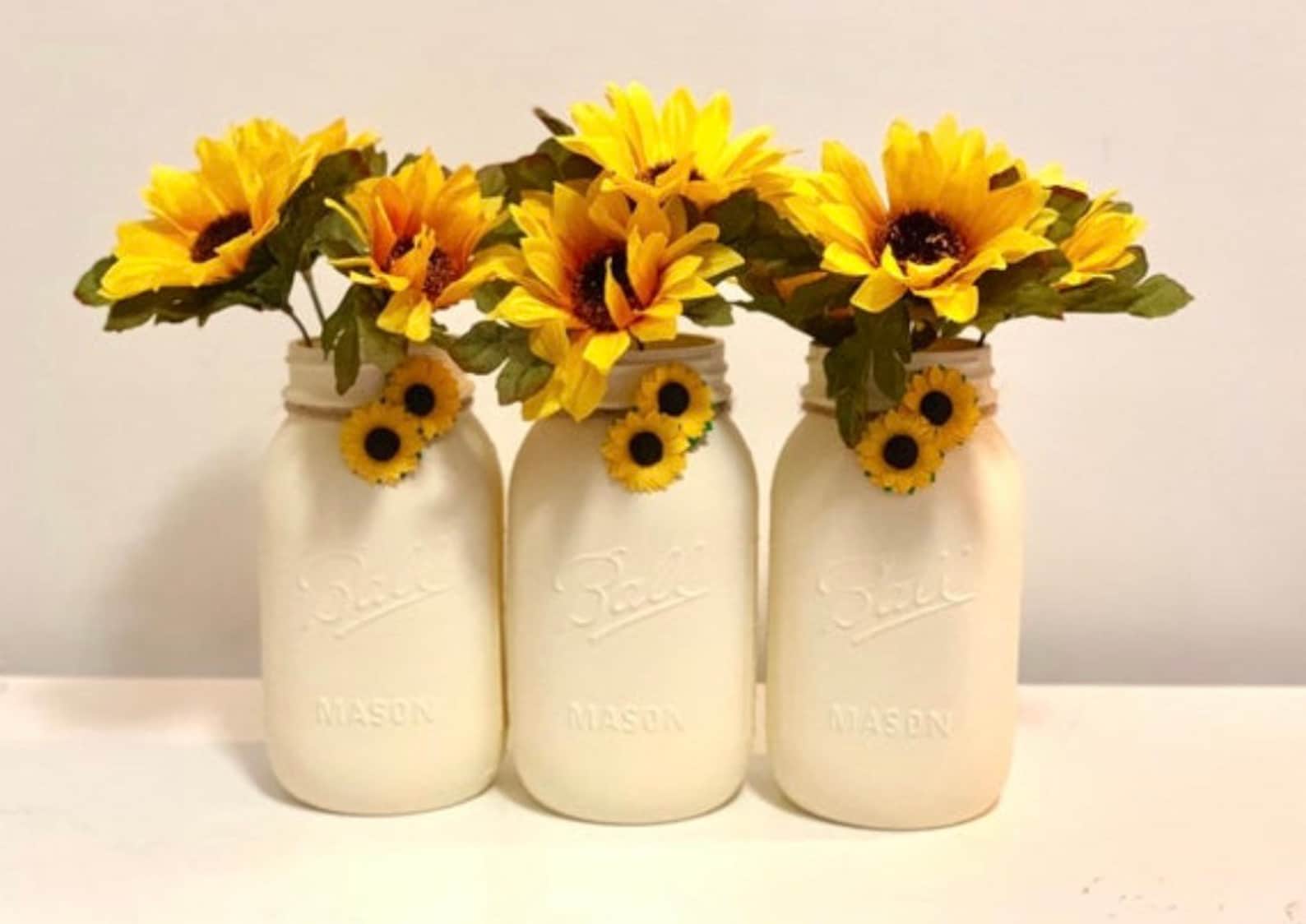 Sunflower Mason Jar Decor Set of 3 Sunflower Decor Summer Etsy