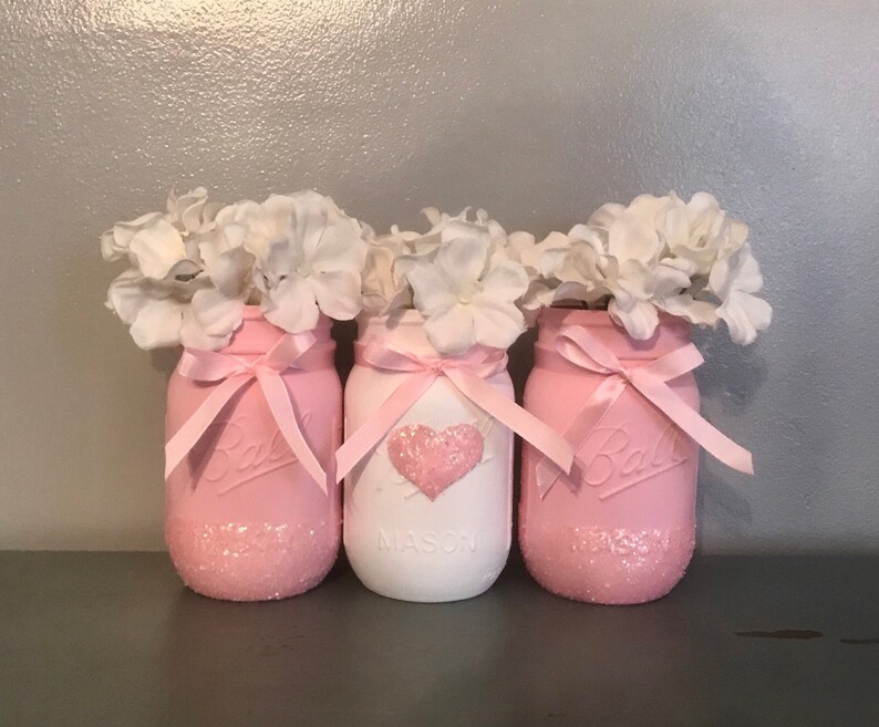 Baby Shower Mason Jars Set of 3 Pink Mason Jar Centerpieces Etsy