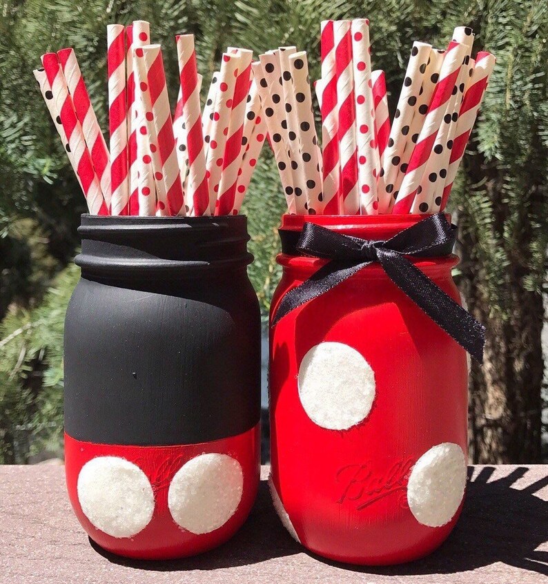 Mickey And Minnie Mason Jars Mickey Mouse Birthday Etsy