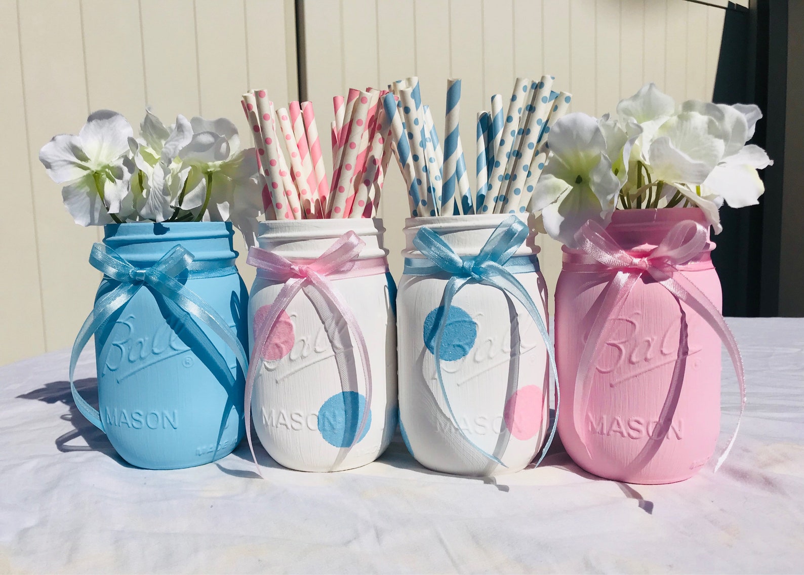 Gender Reveal Mason Jars Set of 4 Gender Reveal Party Decor Etsy
