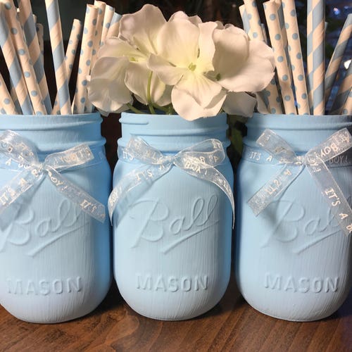 Baby Shower Mason Jars Set of 3 Baby Boy Mason Jars Baby Etsy