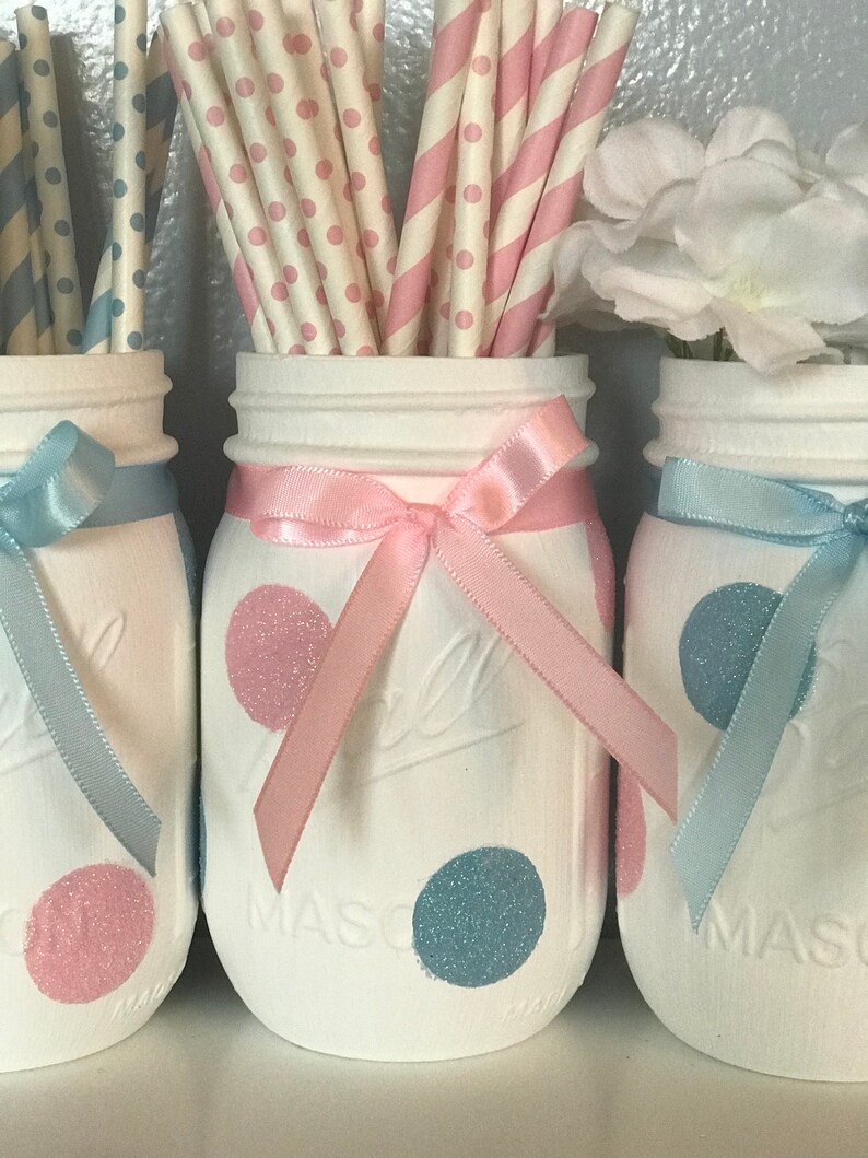 Gender Reveal Mason Jars Set of 4 Gender Reveal Party Decor Etsy