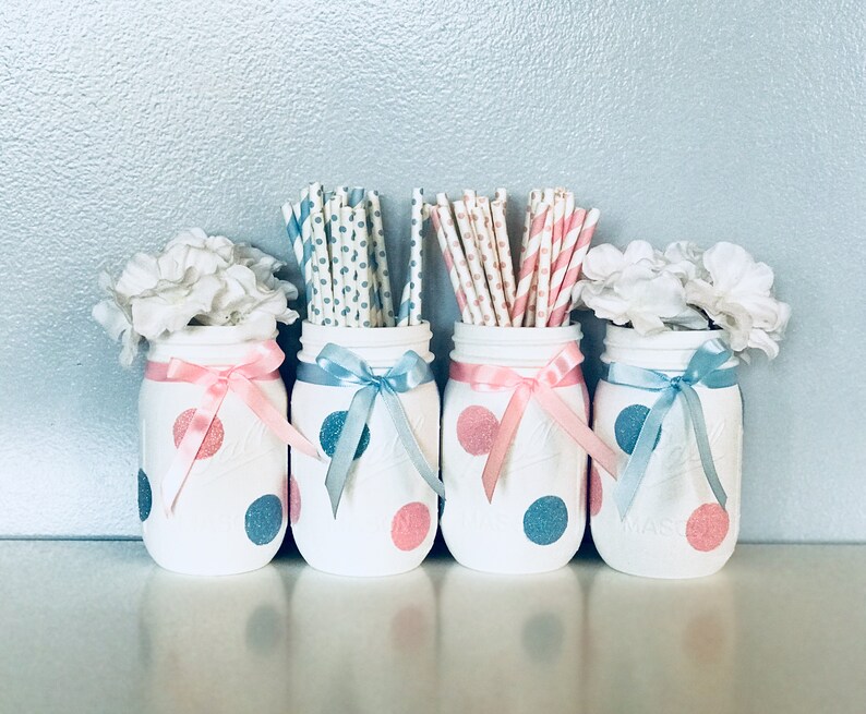 Gender Reveal Mason Jars Set of 4 Gender Reveal Party Decor Etsy