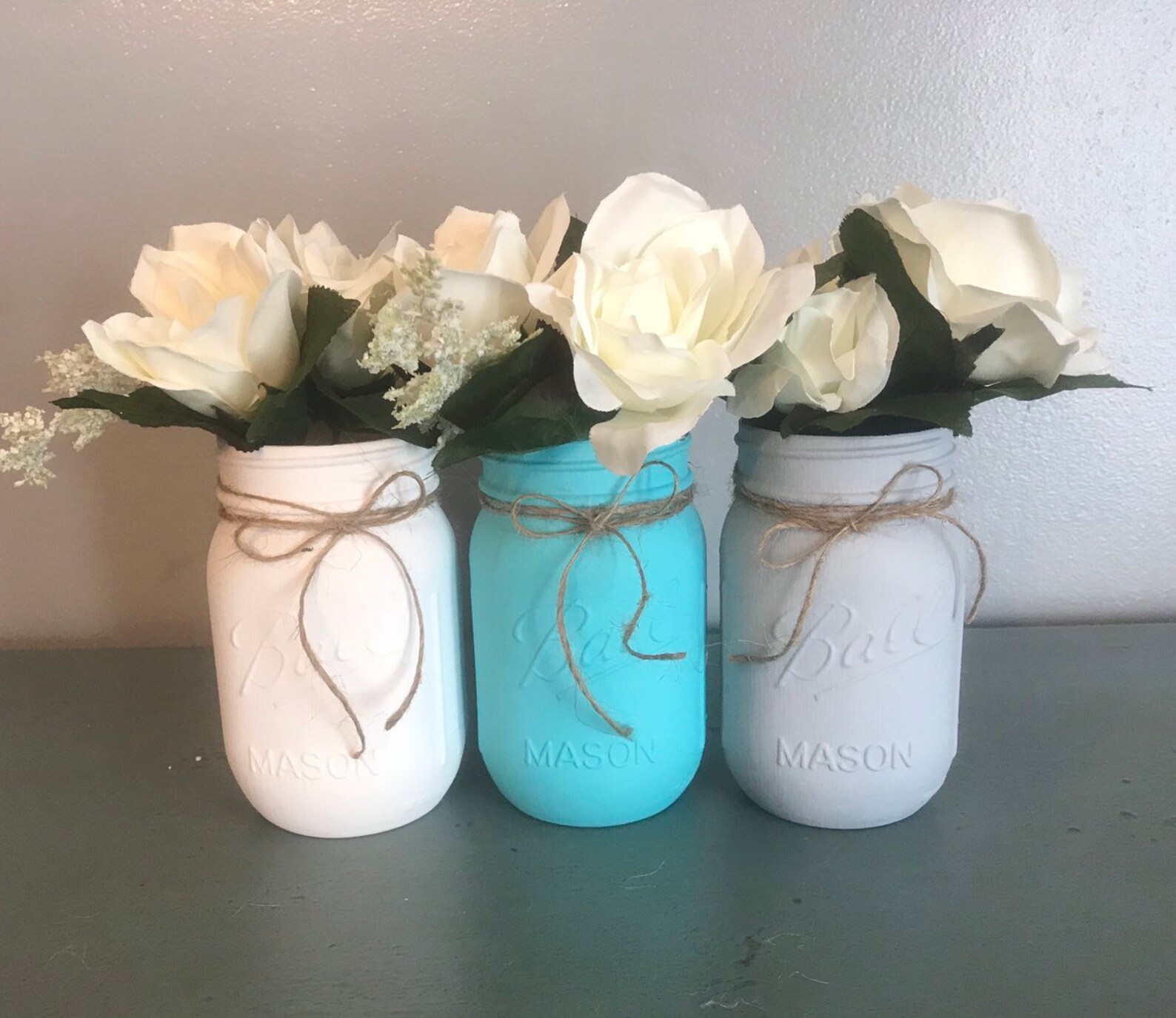 Teal and Gray Mason Jar Centerpieces Baby Shower Decor Etsy