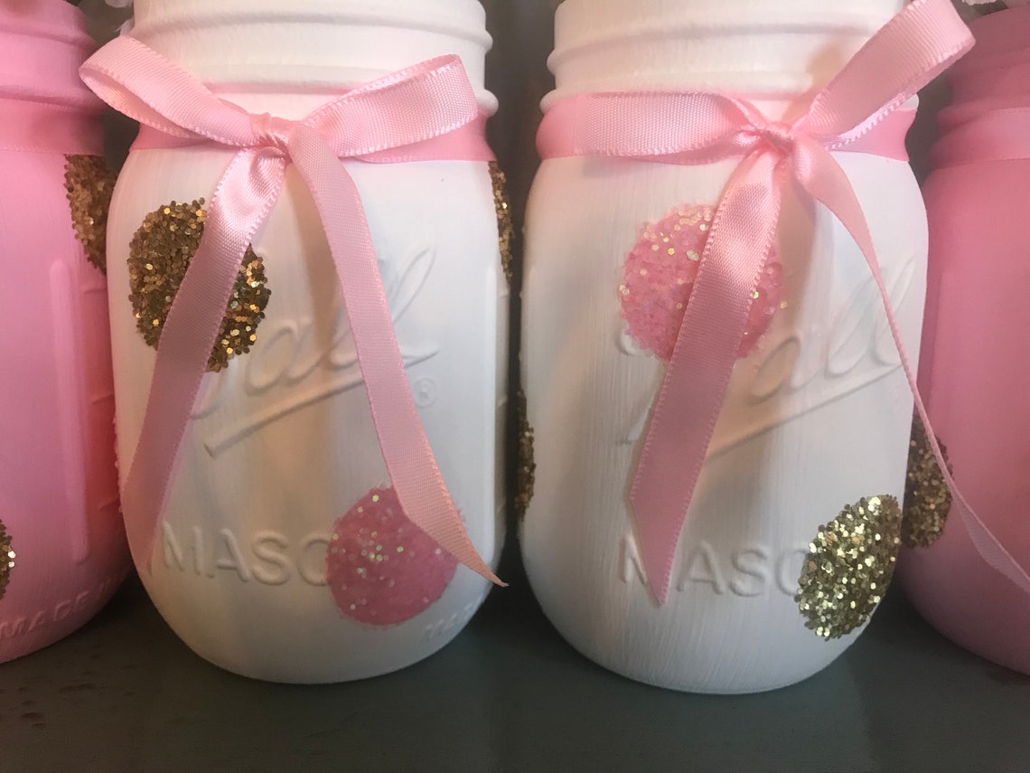 Pink and Gold Baby Shower Centerpieces Set of 6 Quart Mason Etsy