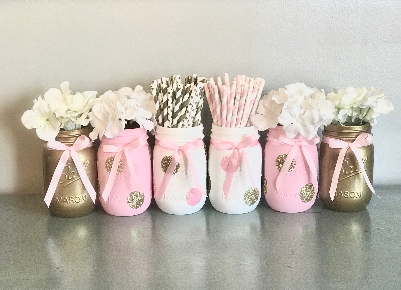 Pink and Gold Baby Shower Centerpieces Set of 6 Baby First Etsy