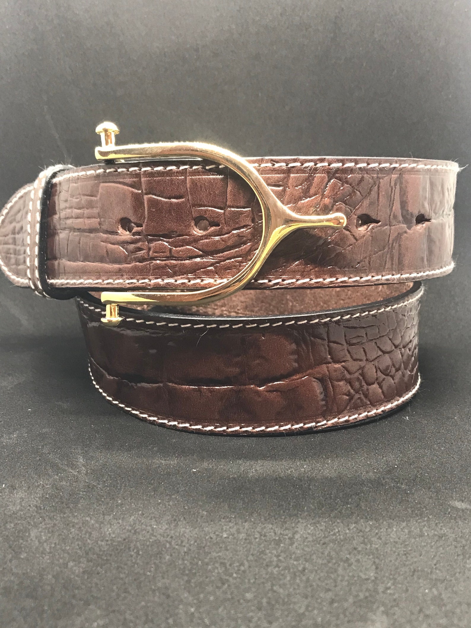 Leather Belt in Dark Brown Embossed with Crocodile Pattern. | Etsy