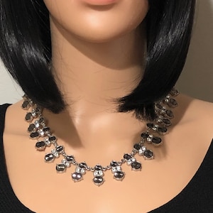 Lia Sophia Sparkling Gray Starburst Discs and Clear Crystals Necklace
