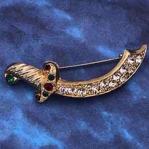 Vintage Bejeweled Pirate Sword Brooch Pin