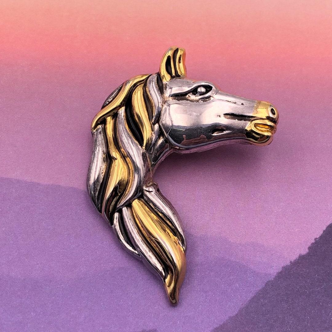 Vintage Best Signed Silver and Gold Tone Horse Profile Brooch Pin