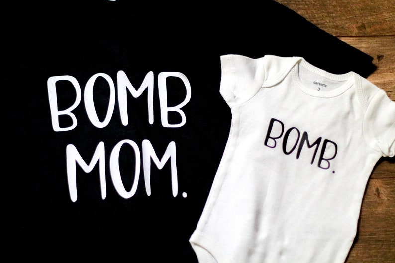 Bomb Mom funny mom shirt, Bomb Kid t-shirt, matching mommy and baby outfit, Christmas gifts for Mom, step mom gift, stocking stuffers for image 2