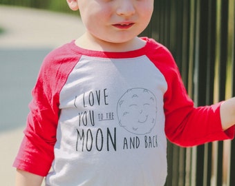 Love You to the Moon and Back, Kid's baseball Tee, Gray Moon, valentine shirt for kids, raglan, love shirt, valentine's day, gifts for child