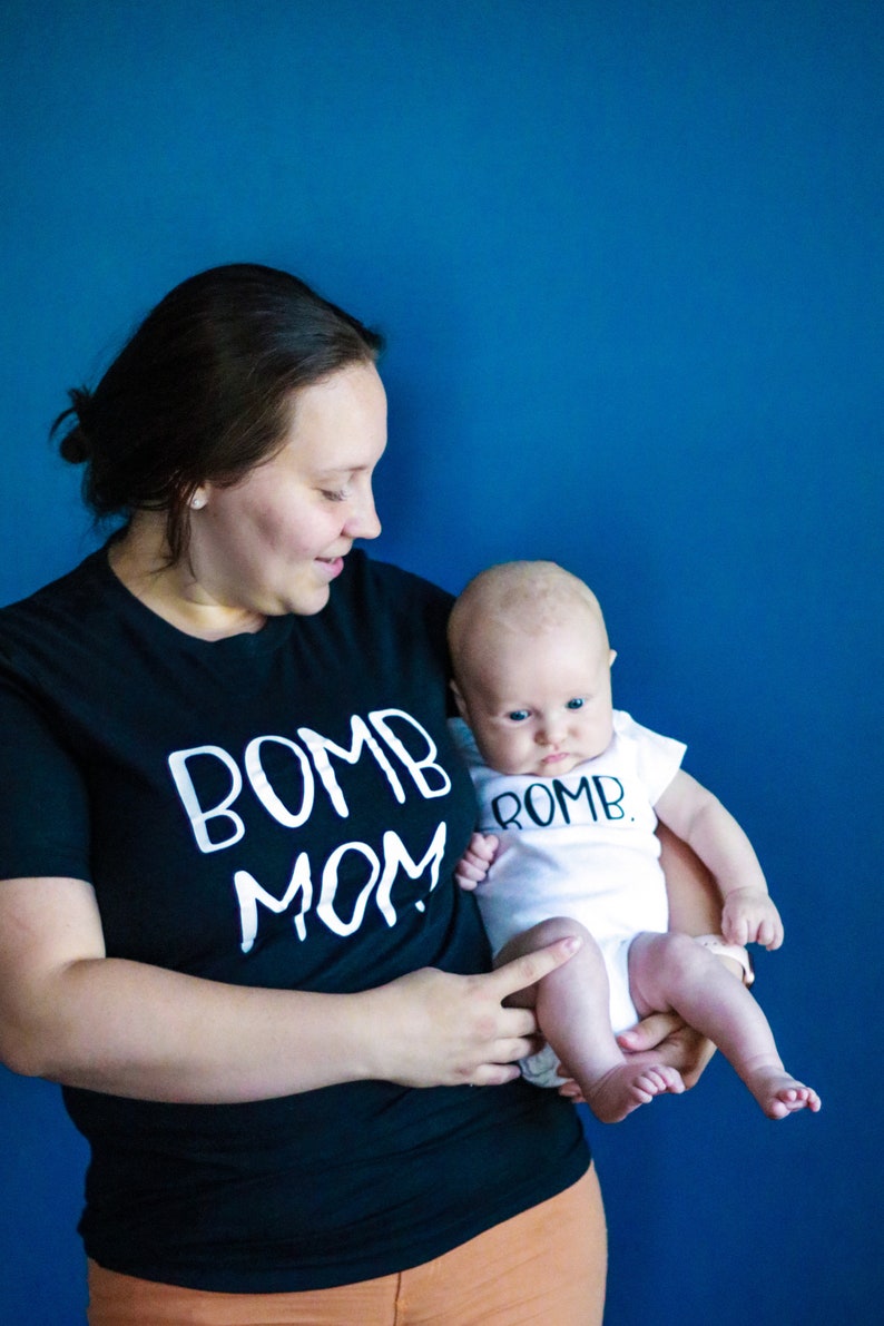 Bomb Mom funny mom shirt, Bomb Kid t-shirt, matching mommy and baby outfit, Christmas gifts for Mom, step mom gift, stocking stuffers for image 1