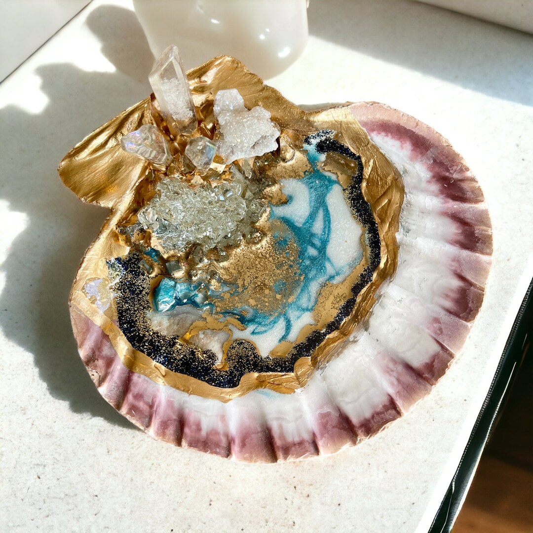 XL Lion's Paw Geode Resin Ring Dish White Druzy, Clear Quartz and Blue Etsy