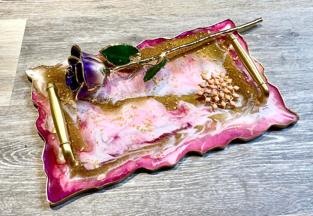 Luxury Jewelry Dresser Dish Serving Tray w/ Handles Gold & Etsy