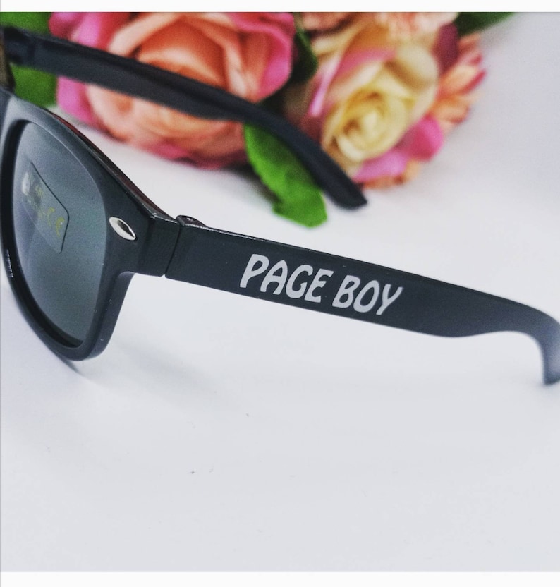 Page Boy Sunglasses, ring security gift, personalised wedding, fashion, ring bearer, flower girl, eyewear, children, childs, custom made. image 1