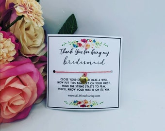 Thank you Wish Bracelet, Bridal Party Token Gifts.