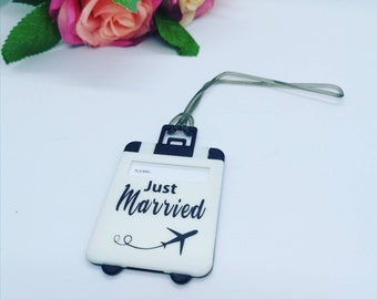 Personalised luggage tags, newlyweds, first holiday, label, suitcase, travel, honeymoon, adventure.