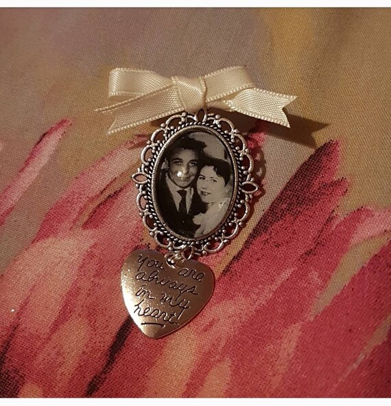 Personalised Photo Memory Brooch. Bouquet Charm. Button Hole