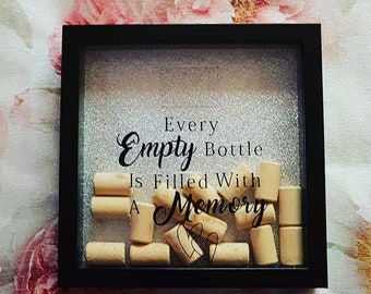 Cork/Bottle top Memory Frame, wine, memories, keepsake, gifts for her, box frame, celebration, rose gold, present, gift.