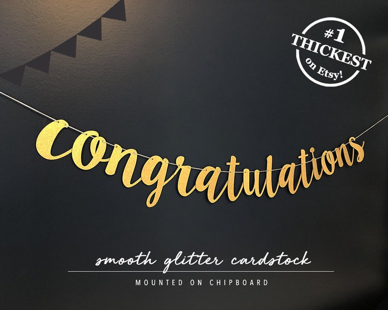 Congratulations Banner Wedding Banners Baby Shower Banners Engagement Banners Celebration Banners Graduation Banner Gold Glitter