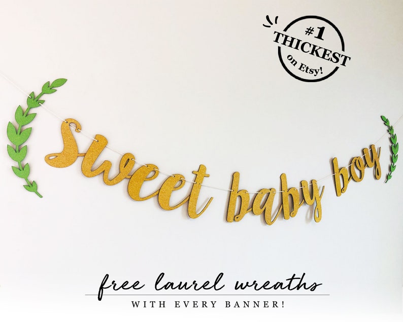 Baby Shower Baby Sprinkle Glitter Cursive Baby Shower Banner Sign FREE Laurels Included! Sweet Baby Boy Baby Shower Banner