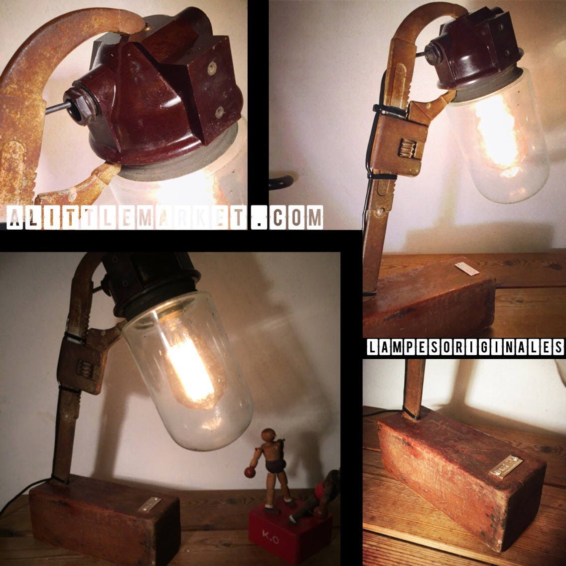 Un Globe Ancien Maintenu Par Une Clef A Molette Lampesoriginales .com Ajustable Wrench Lamp