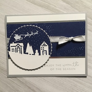 Handmade Christmas Card: Holiday Village Scene with Santa