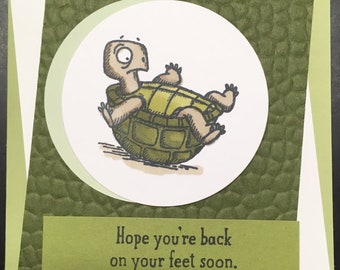 GET WELL TURTLE Hand Stamped Greeting card