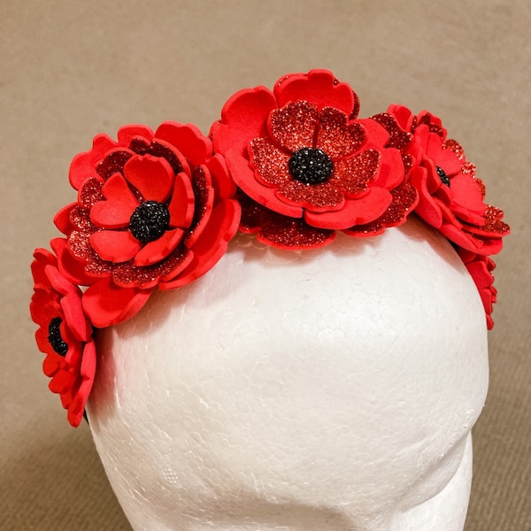 Red Poppy Foam Flower Crown Headband