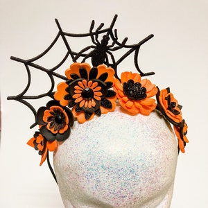 HALLOWEEN Spider Web Flower Crown Fascinator Headpiece- Orange